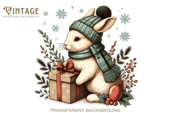 Download Vintage Winter Rabbit PNG Sublimation - Rabbit png Collection
