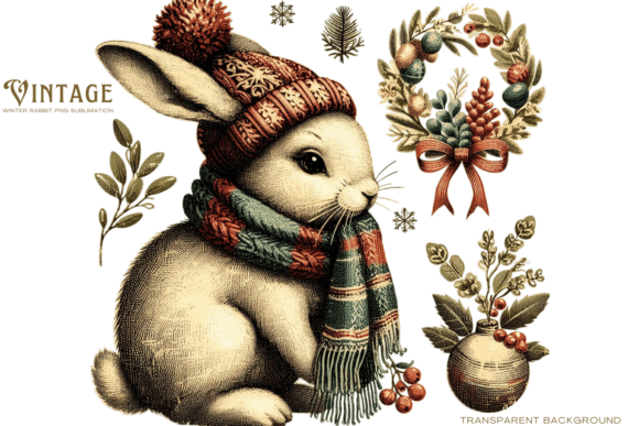 Download Vintage Winter Rabbit PNG Sublimation - Rabbit png Collection