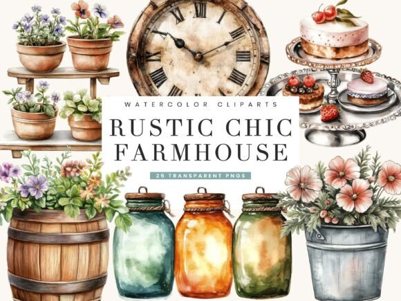 Download Watercolor Rustic Chic Farmhouse Clipart - Premium Resources