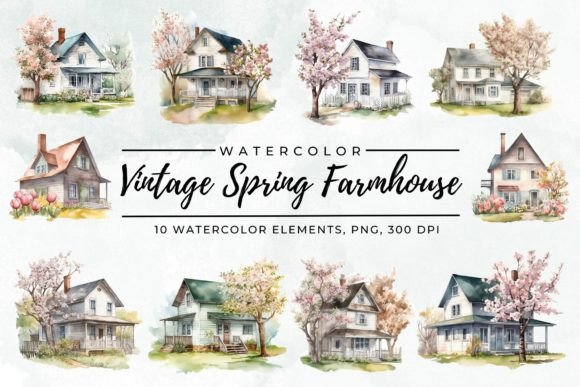 Download Vintage Spring Farmhouse Clipart - Premium Resources