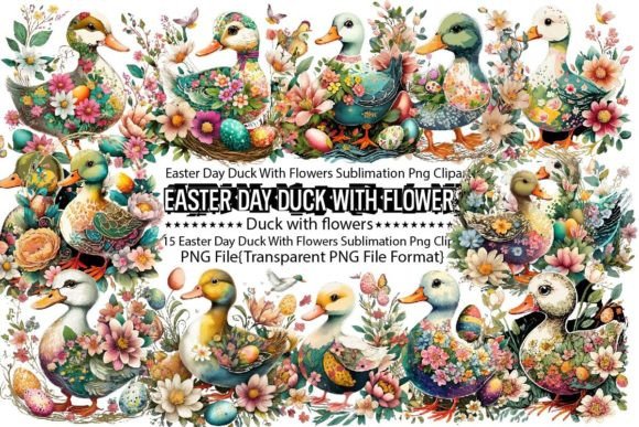 Download Easter Day Duck with Flowers Sublimation - Easter day Collection
